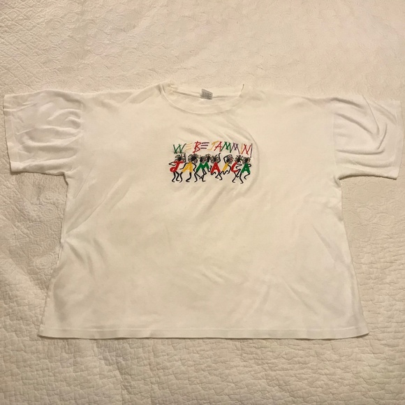 Unisex white t-shirt embroidered with “We be Jammin” & “Jamaica” (4XL) - Picture 2 of 12
